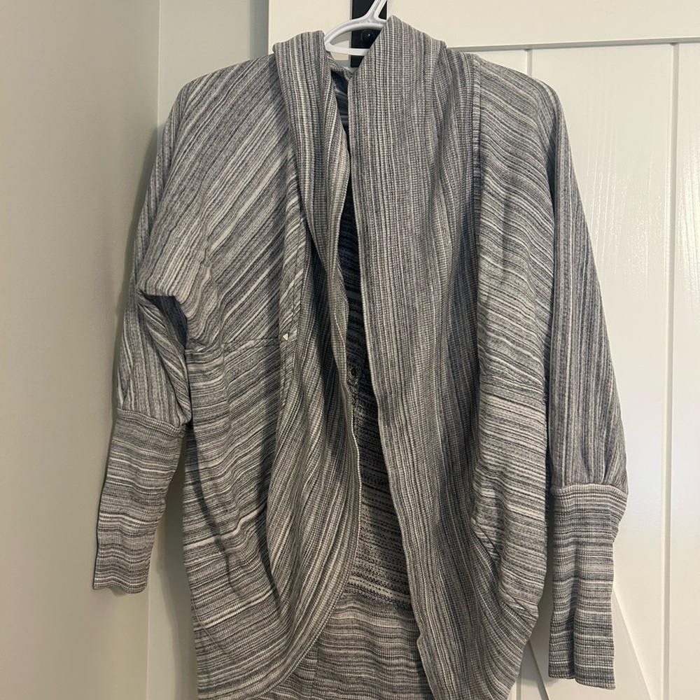 Gray Striped Open Cardigan